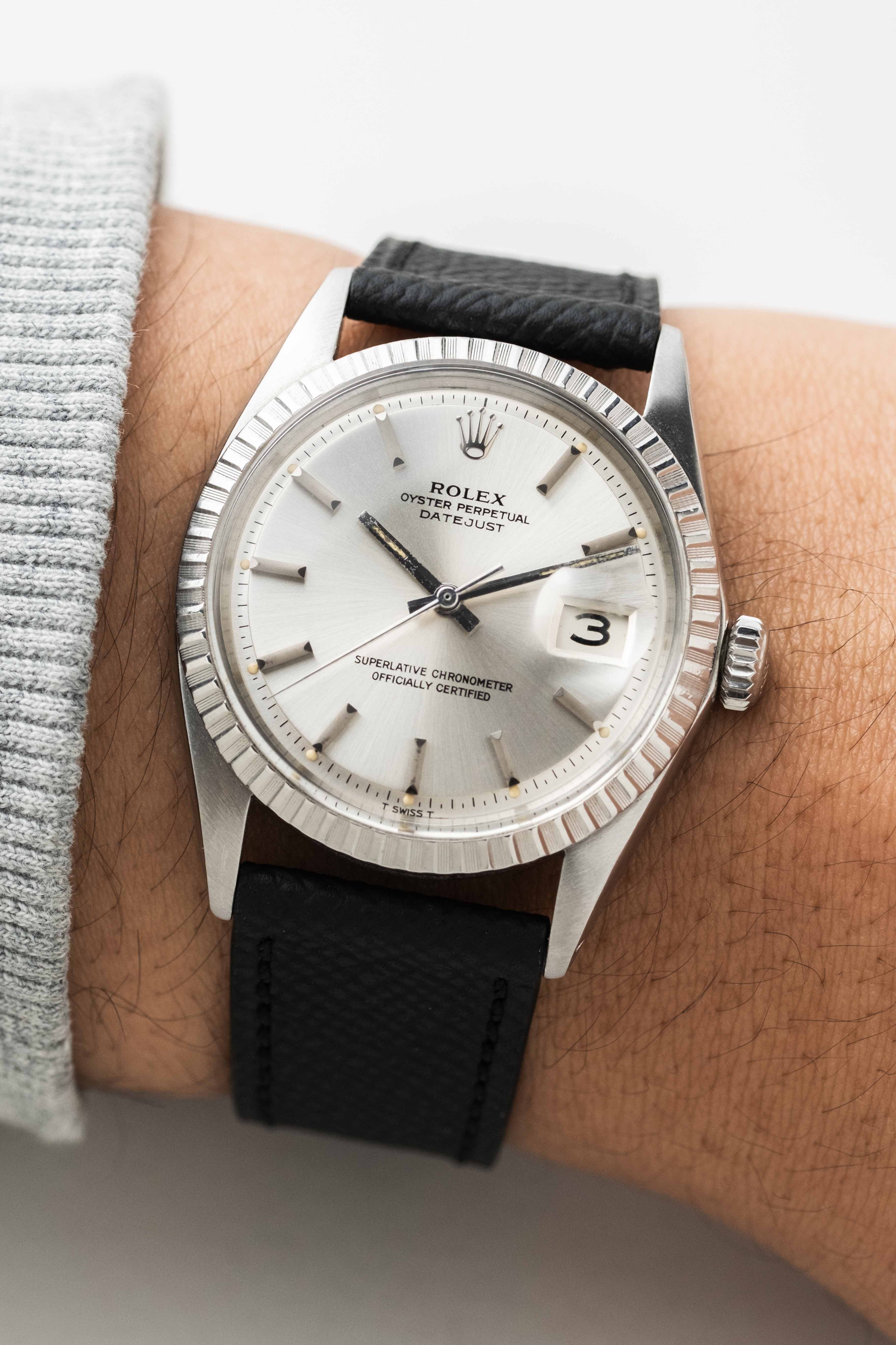 Black Grained Calf Leather Watch Strap