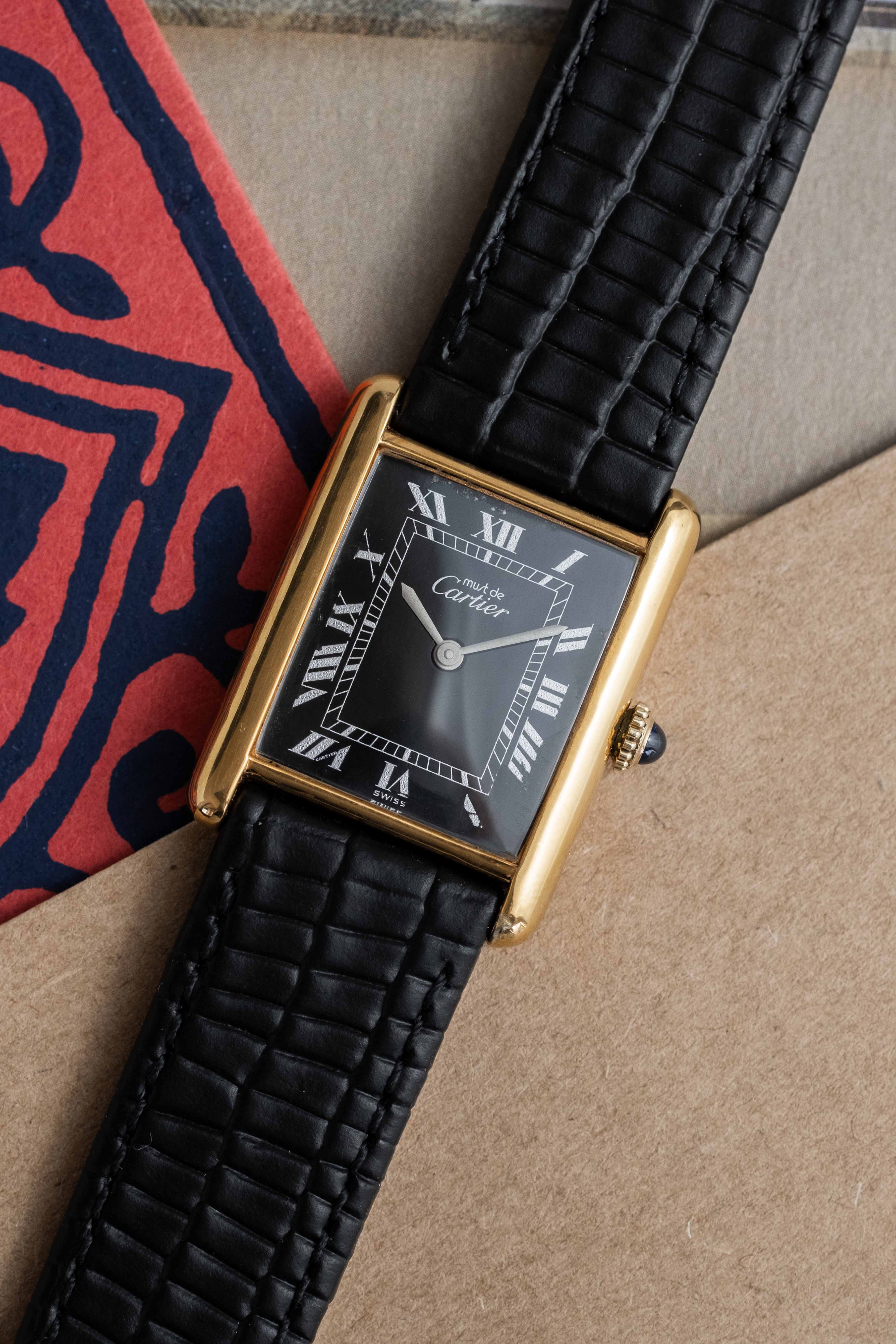 Cartier Tank Must De Cartier 'Black Roman' Dial 1970's