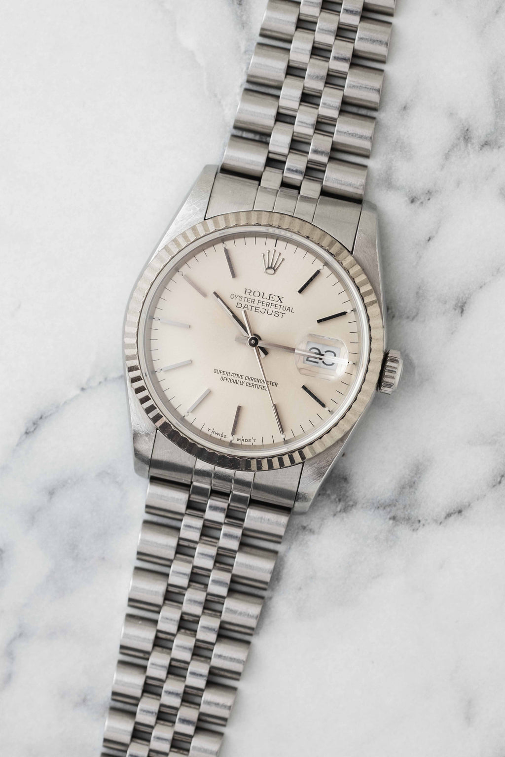 Rolex Datejust Ref. 16234 Silver Stick Dial 1991 w Papers Vintage Pre Owned Luxury Watches Wynn Thayne