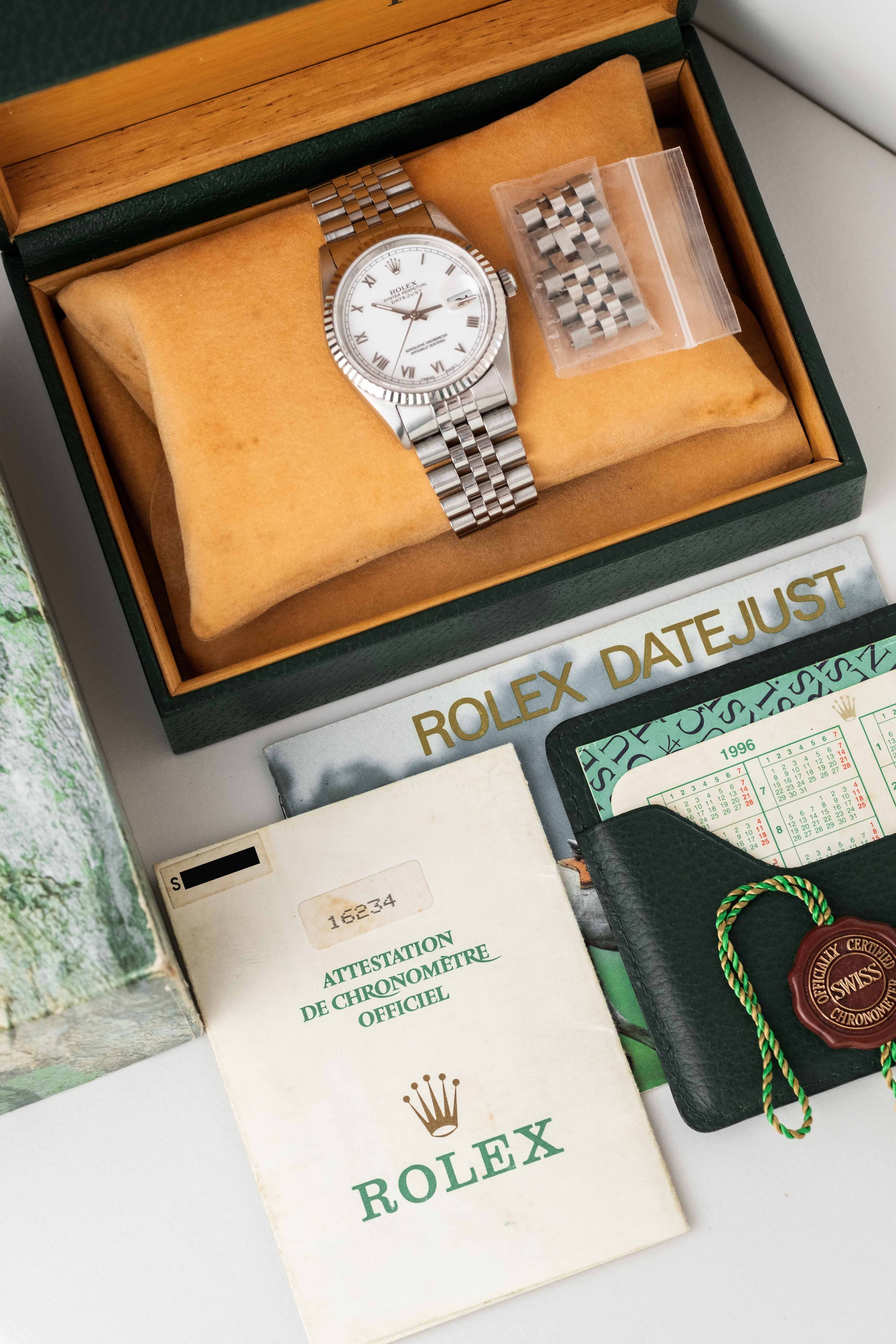 Rolex Datejust Ref. 16234 'White Roman' Dial 1994 w/ Box & Papers