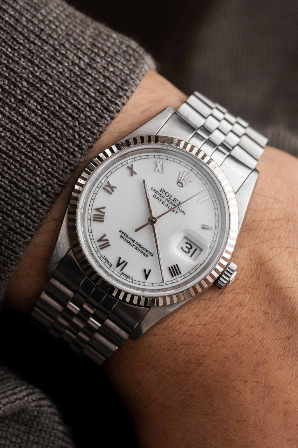 Rolex Datejust Ref. 16234 White Roman Dial 1994 w Box Papers