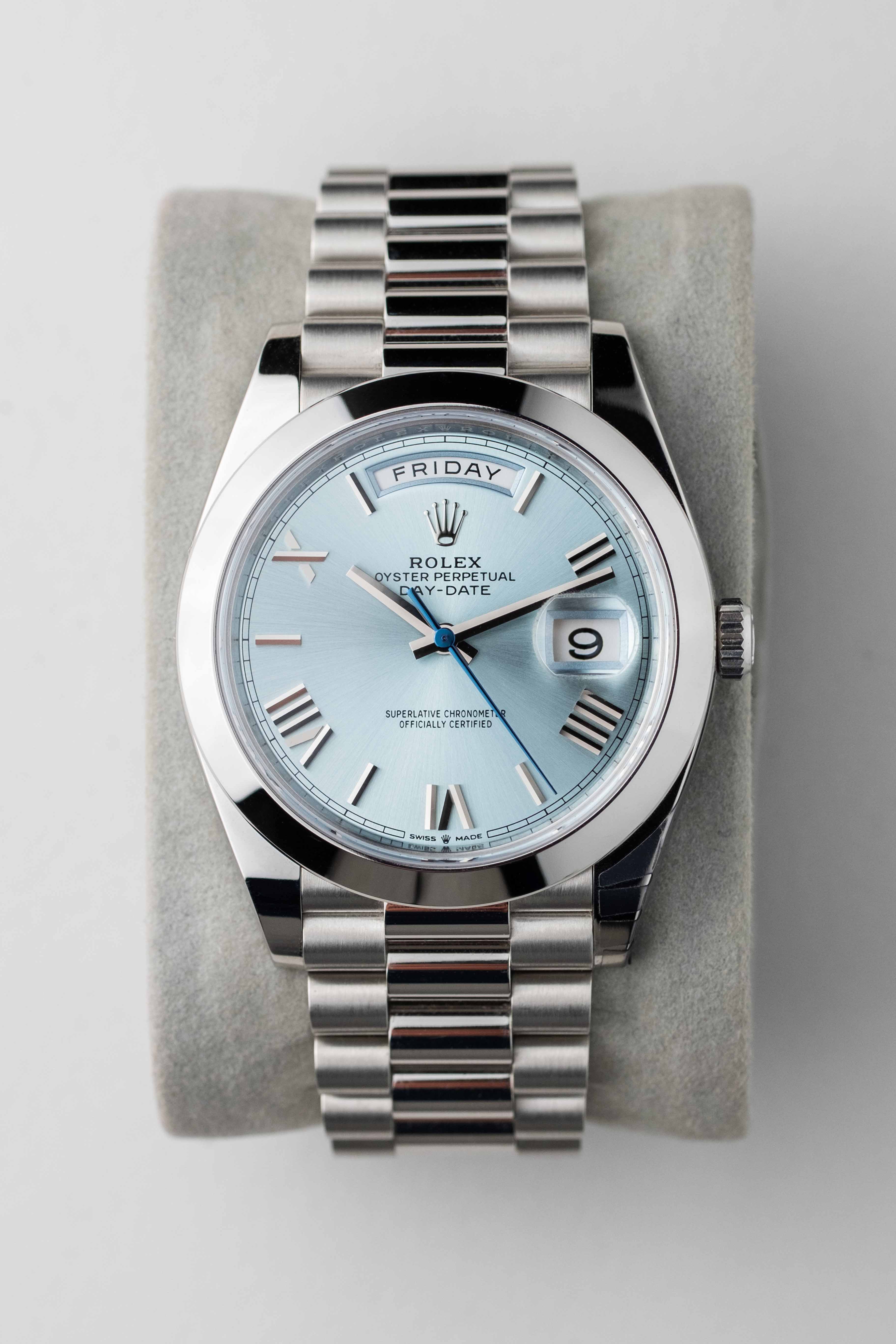 Rolex Day-Date 40 Platinum Ref. 228206 'Ice Blue' Dial 2022 w/ Box & Papers