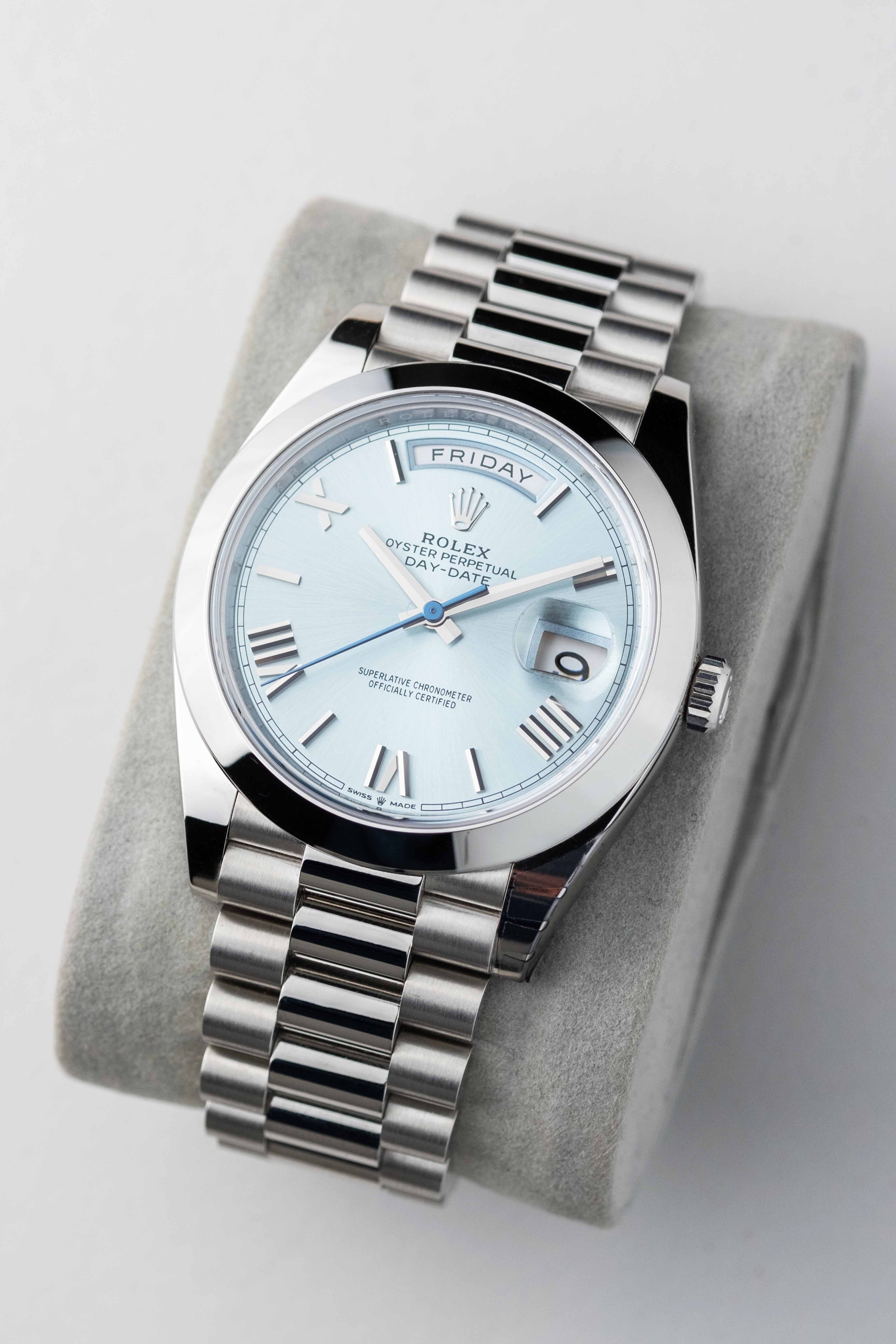 Rolex Day-Date 40 Platinum Ref. 228206 'Ice Blue' Dial 2022 w/ Box & Papers