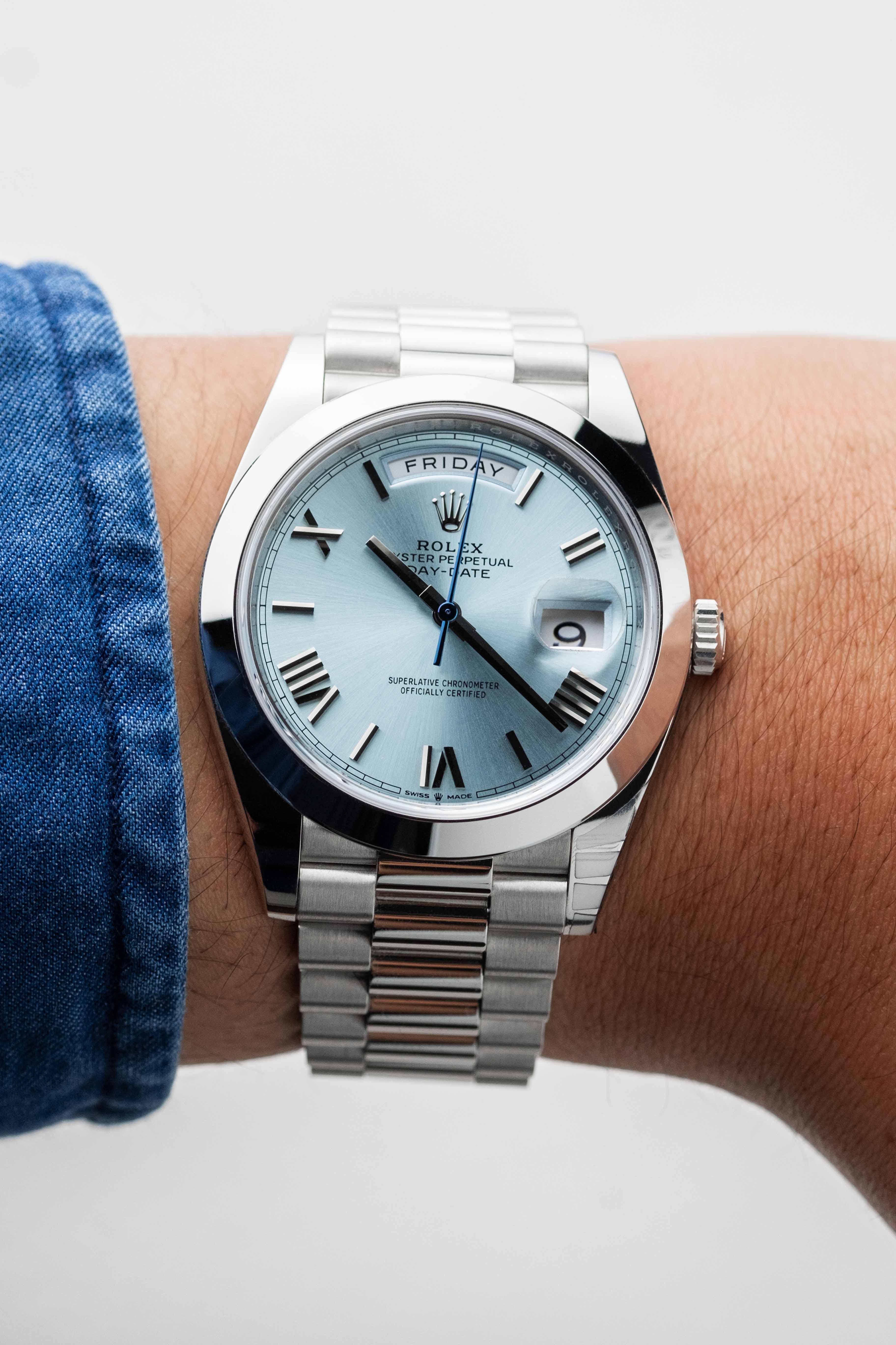 Rolex Day-Date 40 Platinum Ref. 228206 'Ice Blue' Dial 2022 w/ Box & Papers