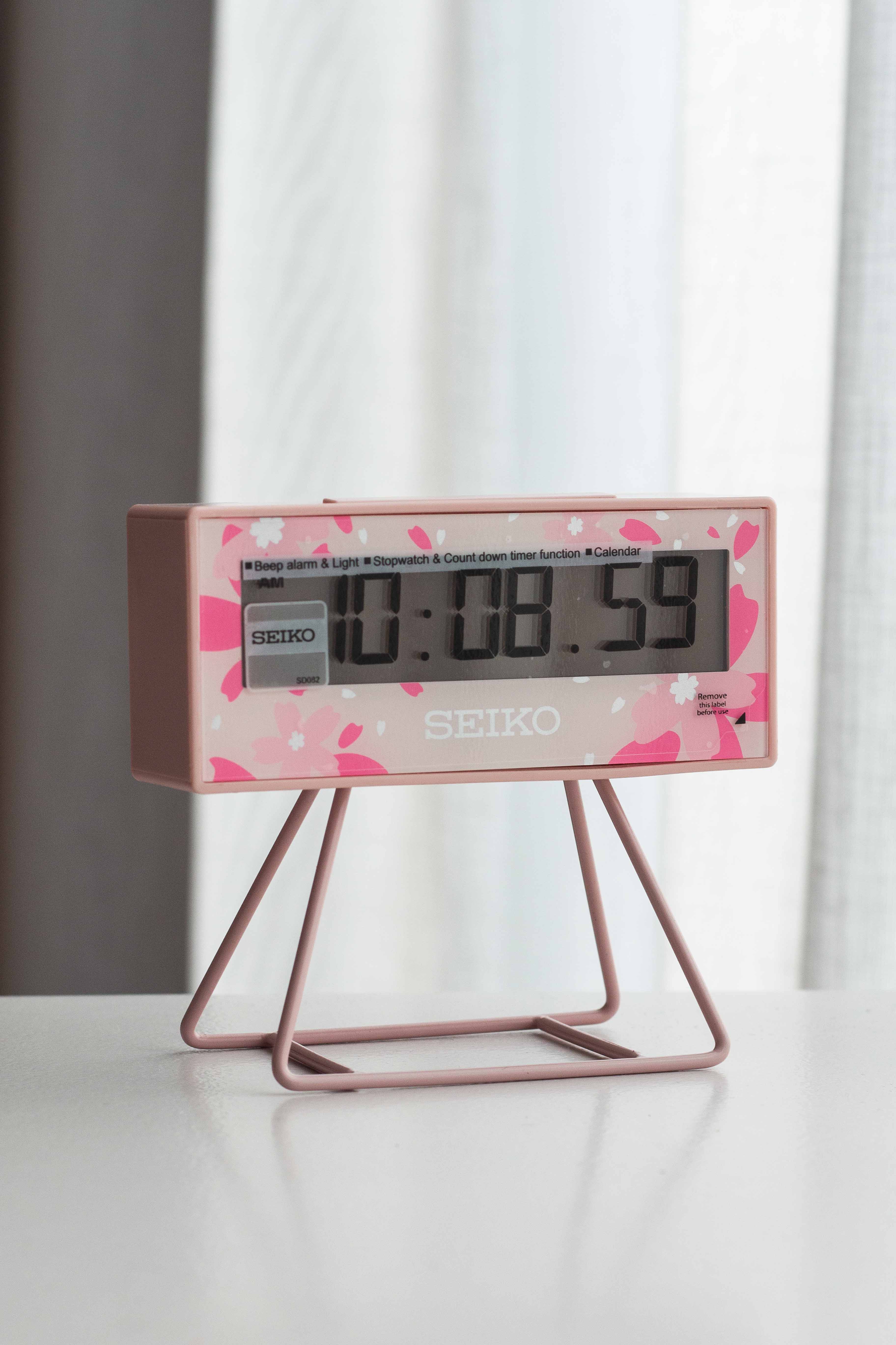 Seiko Pink Limited Edition Marathon Alarm Clock "Cherry Blossom" Ref. QHL082P