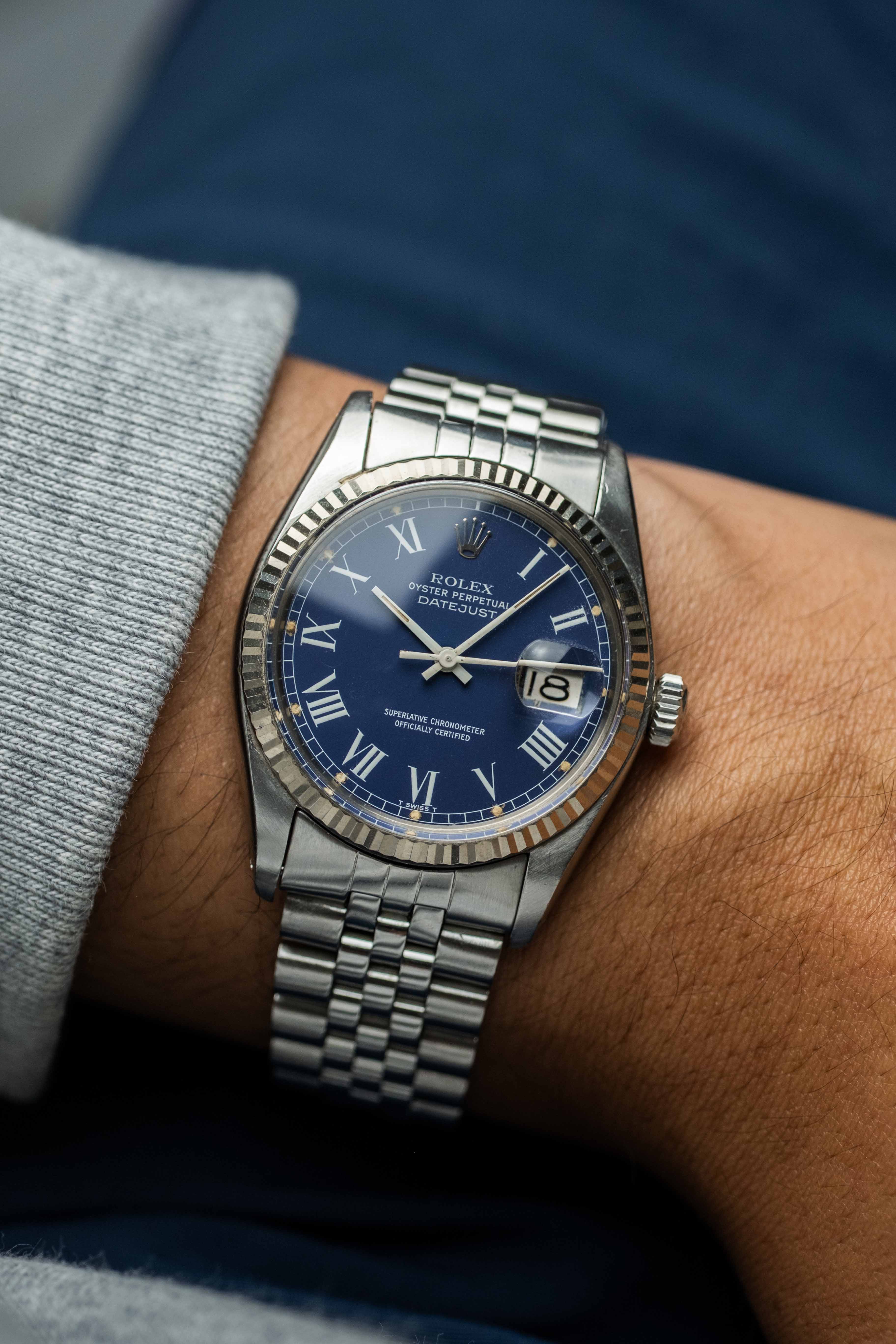 Rolex Datejust Ref. 16014 1978 'Blue Buckley' Dial w/ Box & Papers