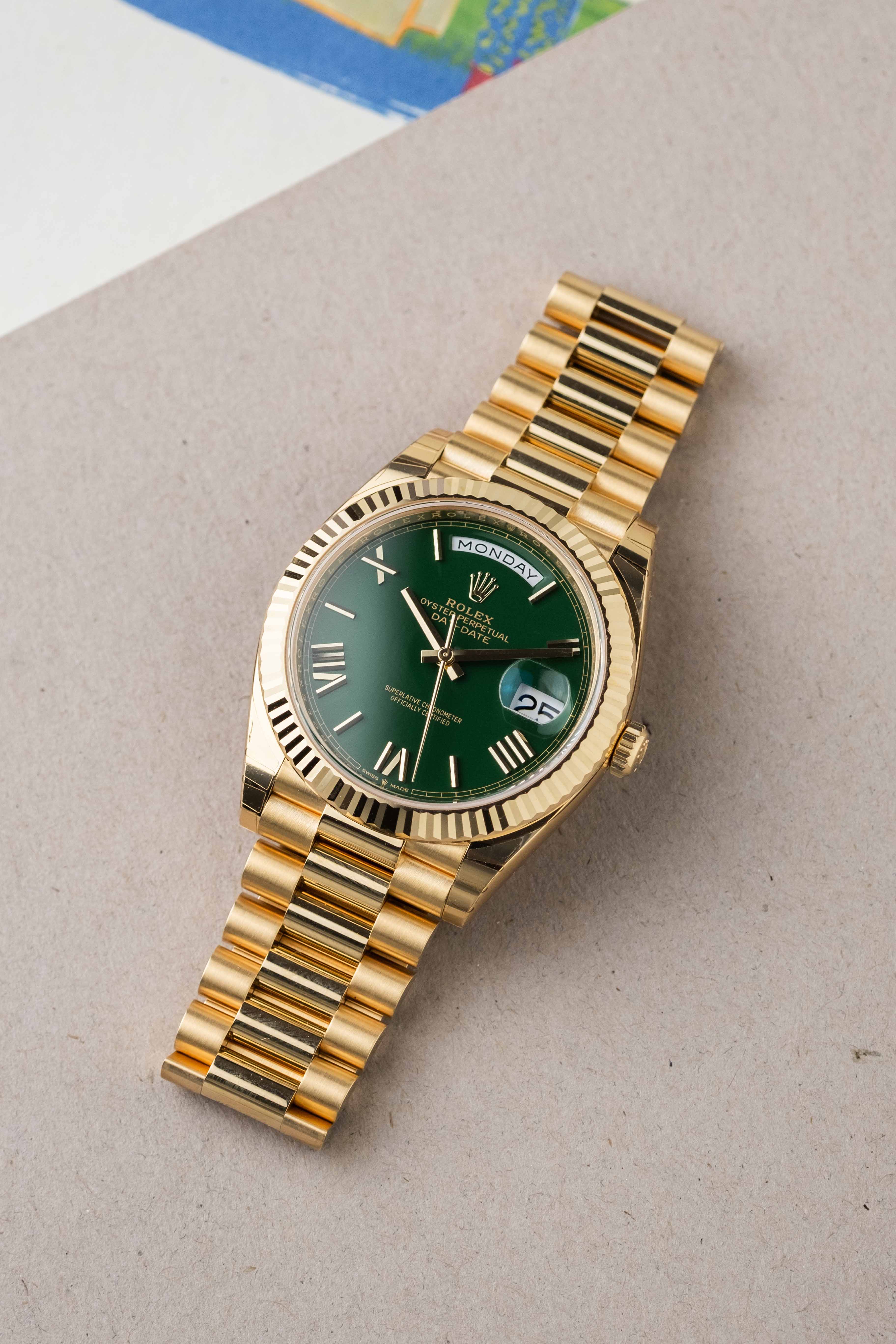 Rolex Day-Date 40 'Green Lacquer' Dial Ref. 228238 2023 w/ Box & Papers