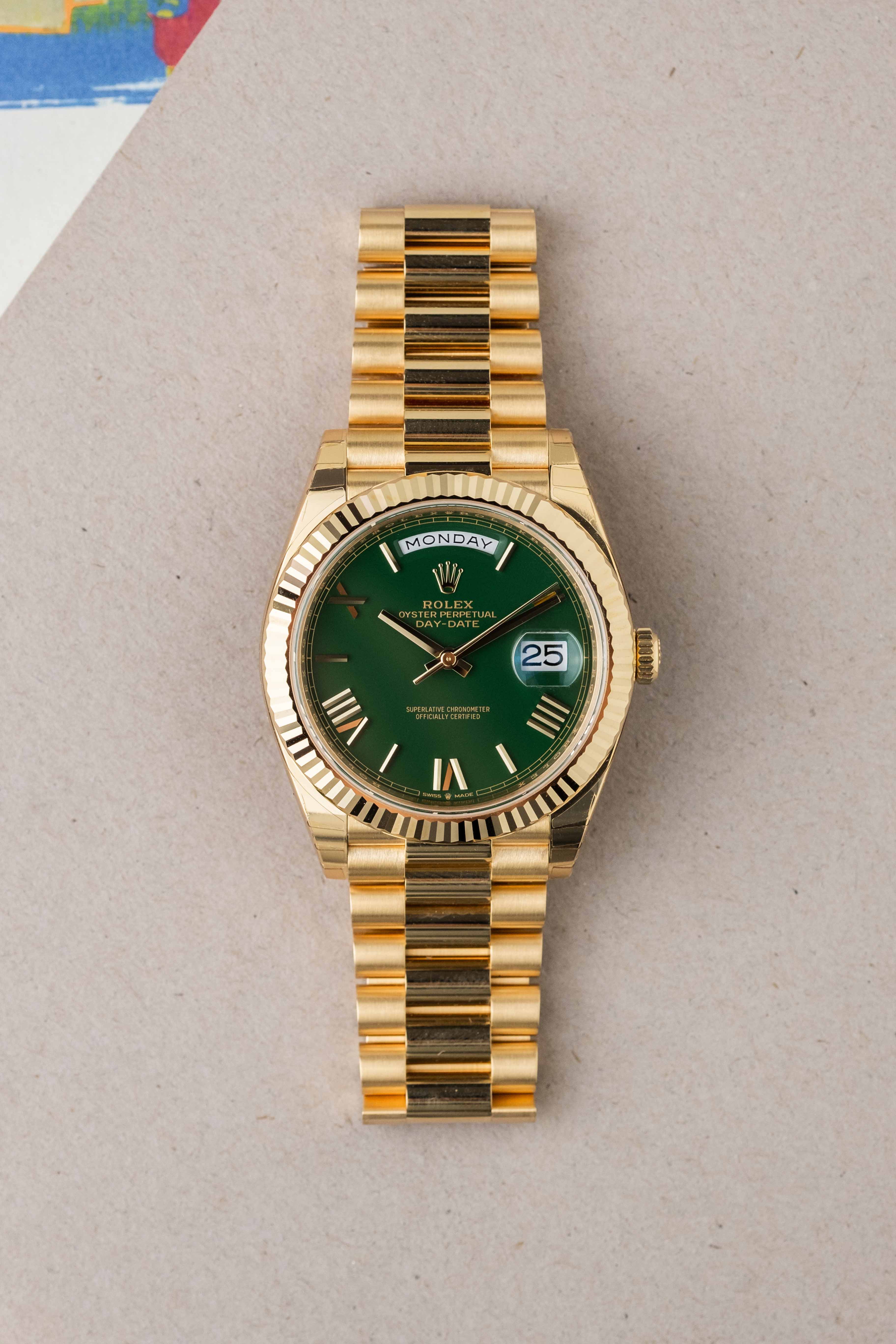 Rolex Day-Date 40 'Green Lacquer' Dial Ref. 228238 2023 w/ Box & Papers