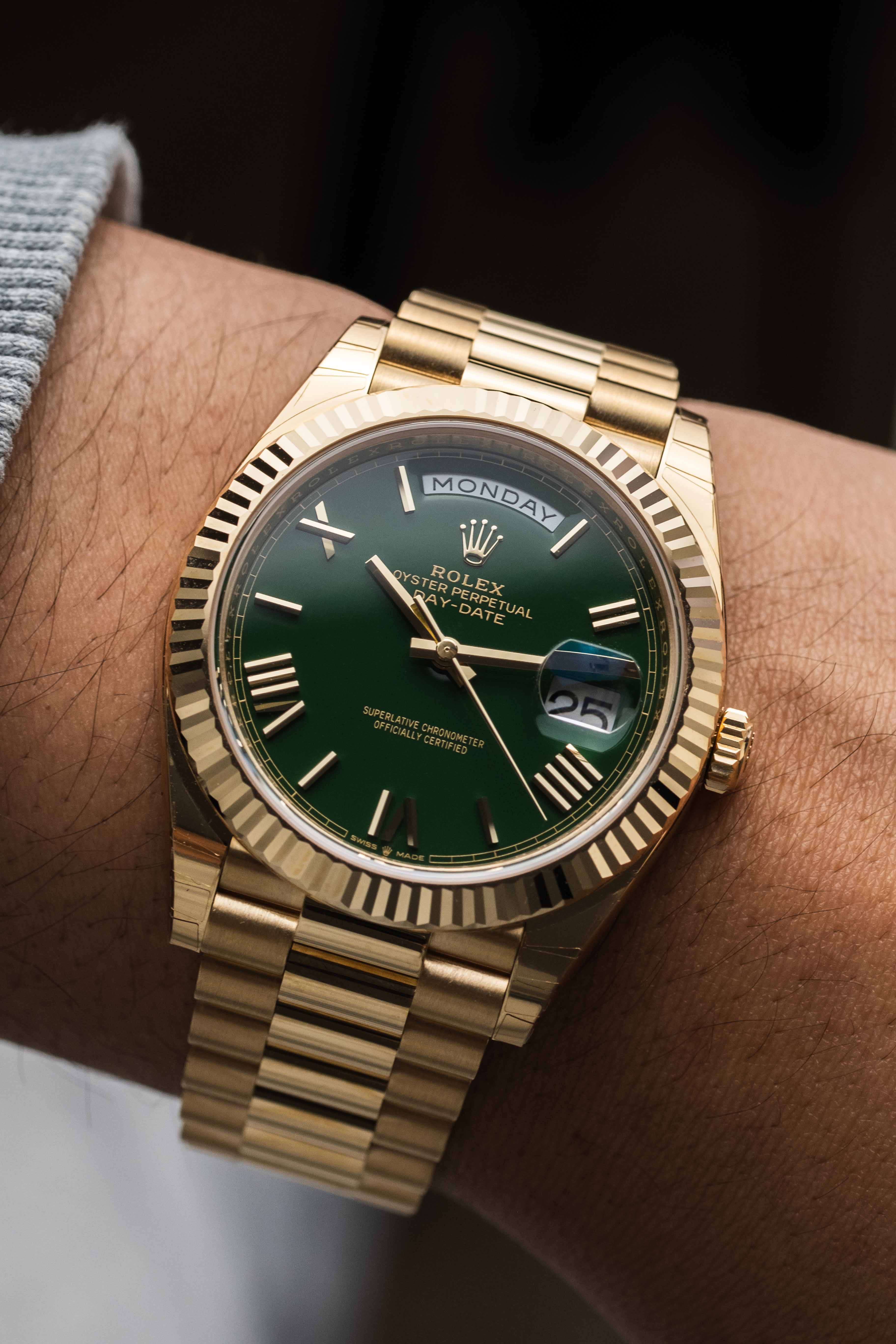 Rolex Day-Date 40 'Green Lacquer' Dial Ref. 228238 2023 w/ Box & Papers