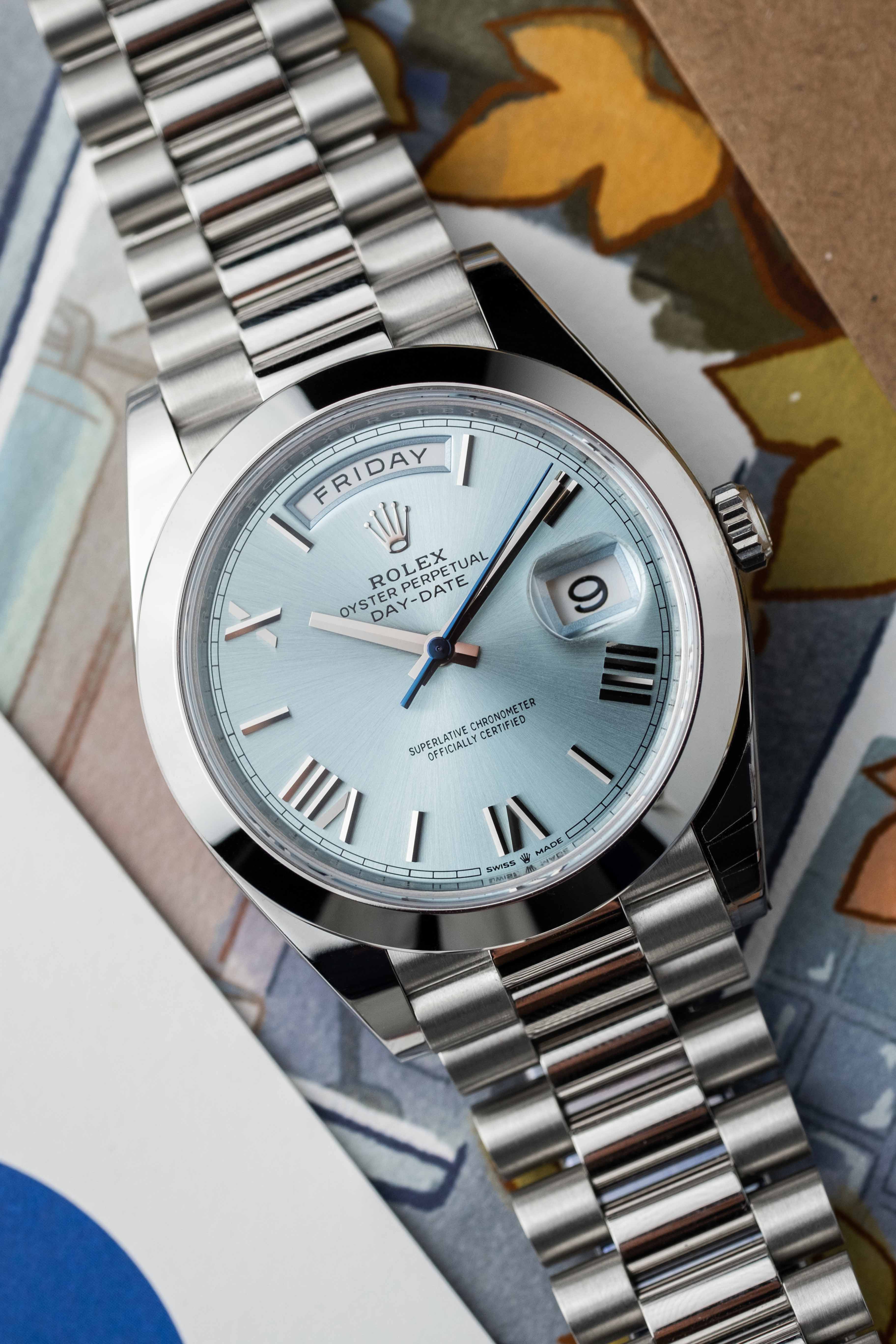 Rolex Day-Date 40 Platinum Ref. 228206 'Ice Blue' Dial 2022 w/ Box & Papers