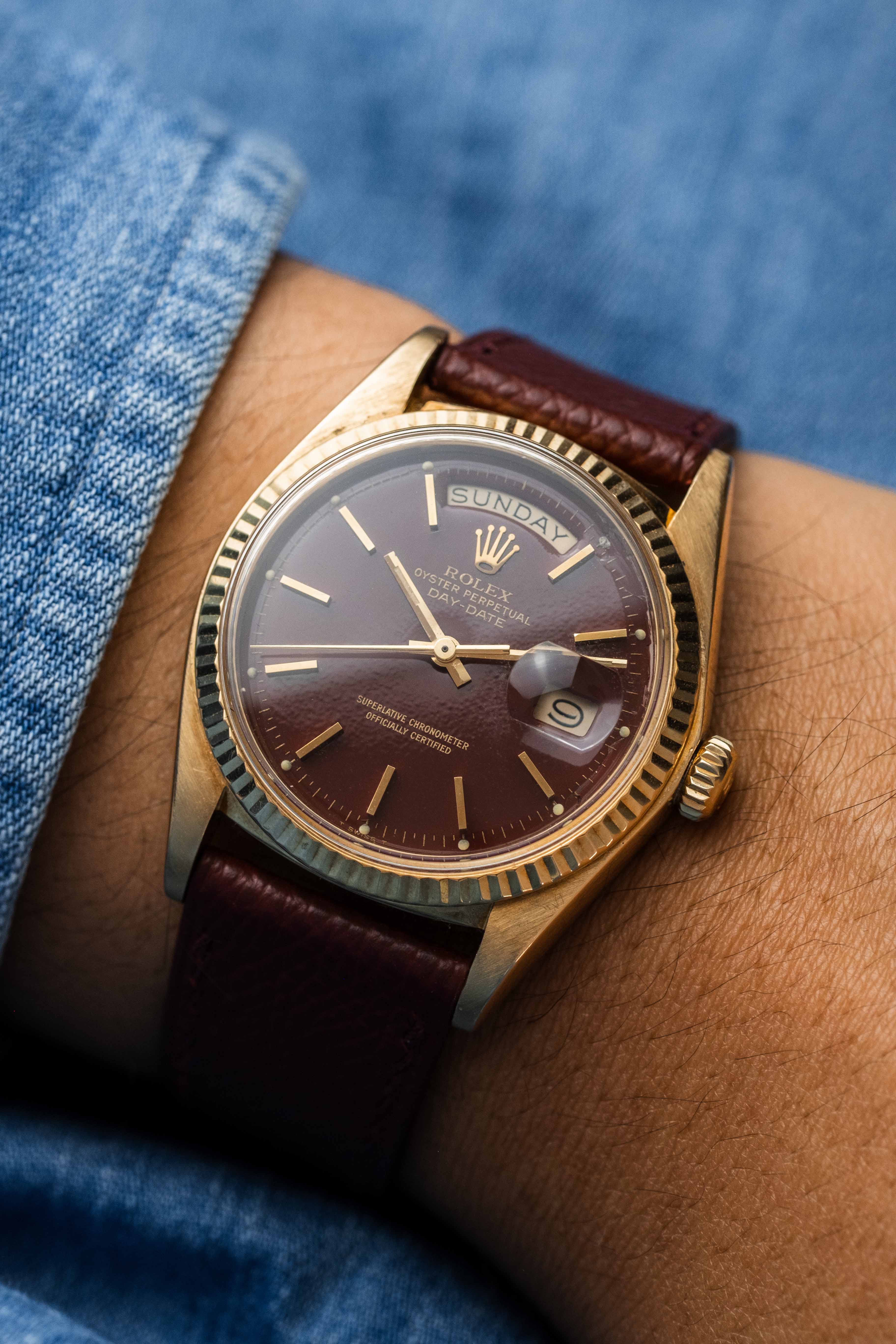 Rolex Day-Date Ref. 1803 'Oxblood Stella' Dial 1976 w/ Box & Papers