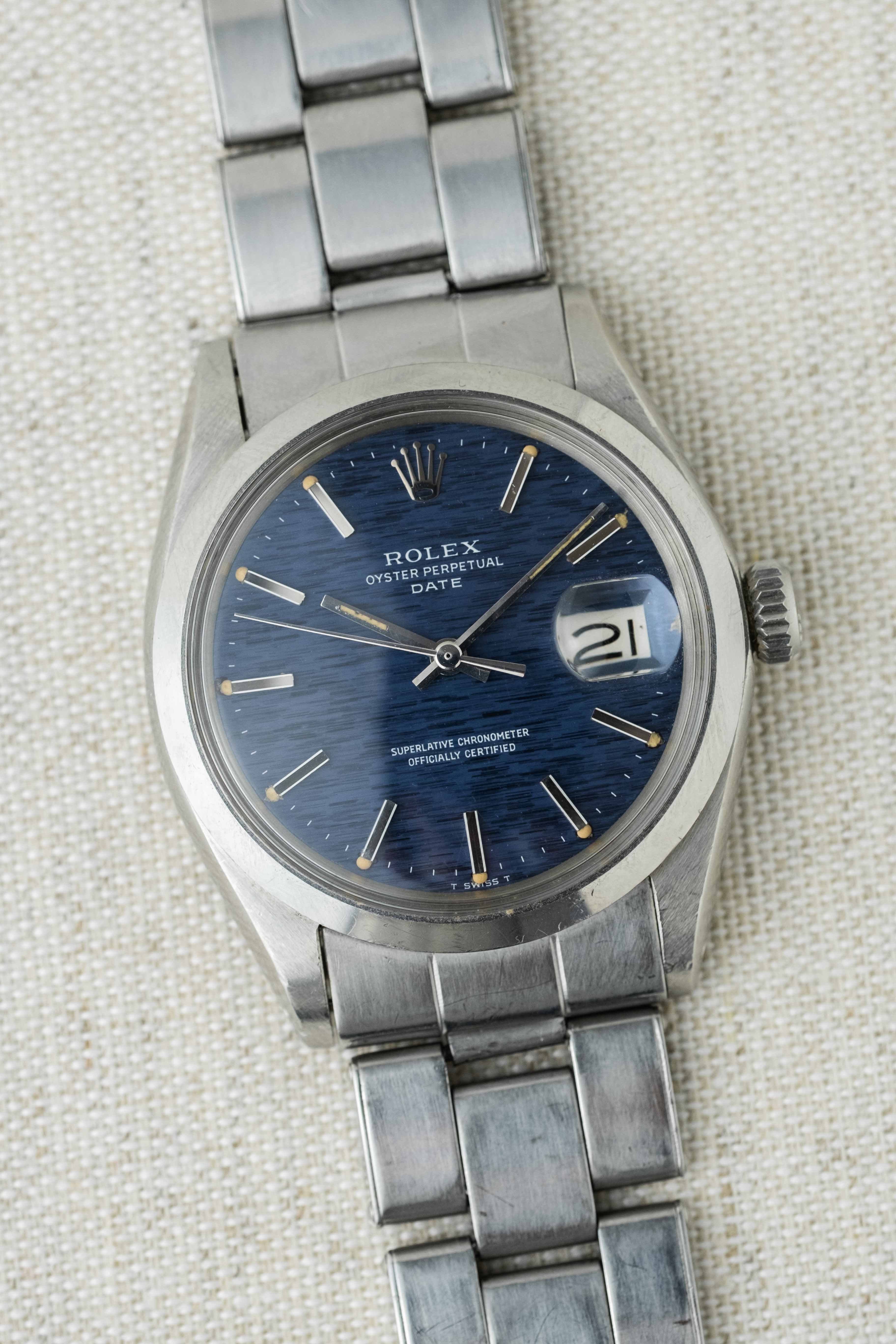 Rolex Oyster Perpetual Date 34 Ref. 1500 'Shantung Mosaic Blue' Dial 1970
